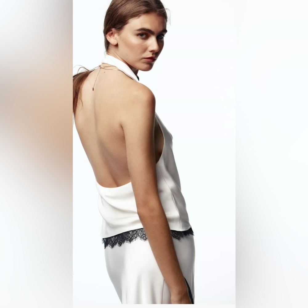 Zara satin effect lace halter top - Picture 5 of 7